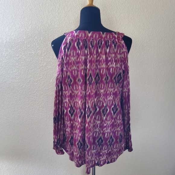 Lauren Ralph Lauren Cold Shoulder Tunic Top M Burgundy Red Purple - Picture 4 of 9